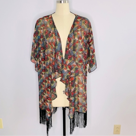 LuLaRoe Monroe Kimono Fringe Layering Jacket Top- Size L (Fits sizes 14-24)- NWT - Picture 1 of 8